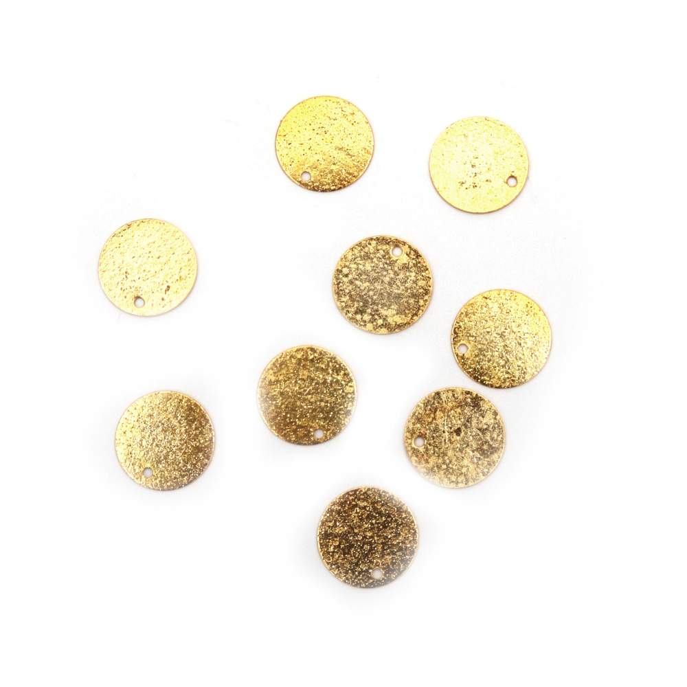 Metal coin, 12 mm with a 0.5 mm hole, gold color - 20 pieces