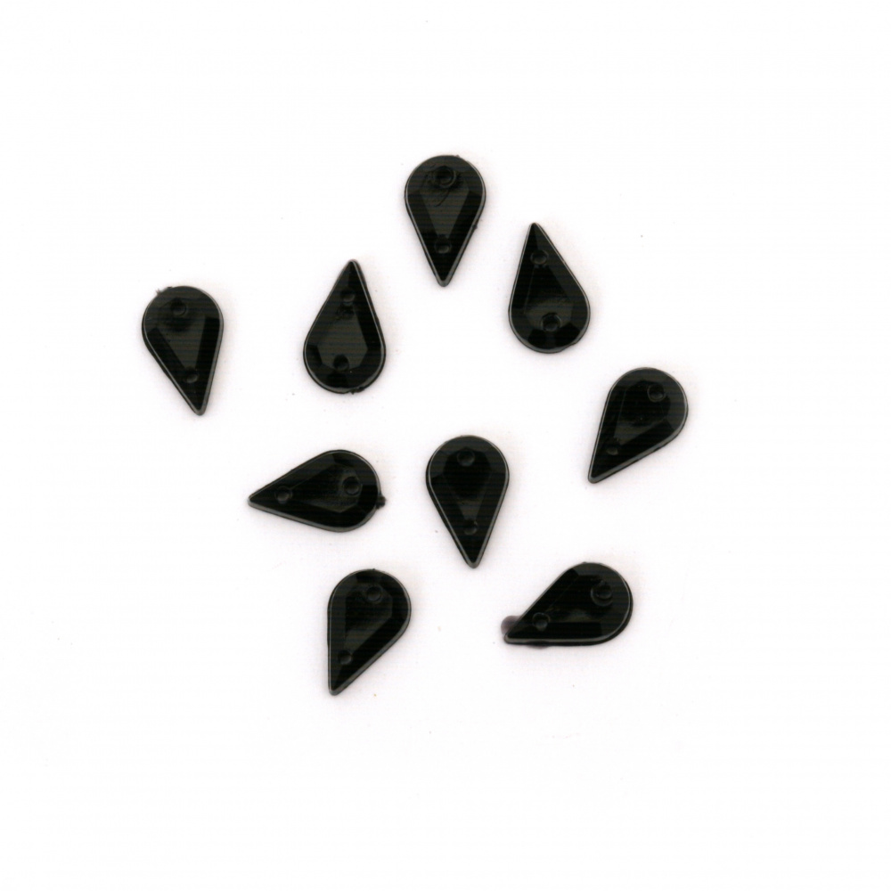 Acrylic Sew-On Stones, 6x10mm, Teardrop Shape, Black Color, Faceted - 50 Pieces