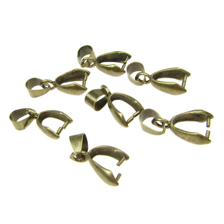 Metal Pinch Clip Bails for Pendants / 19x7x5 mm, Hole: 4x6 mm / Antique Bronze - 10 pieces