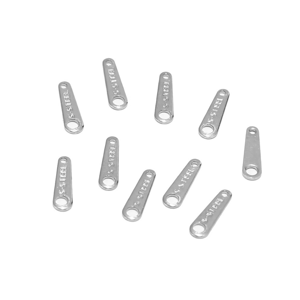 Steel Tip 10x4 with Two Holes 1 mm and 1.5 mm Silver Color - 50 Pieces