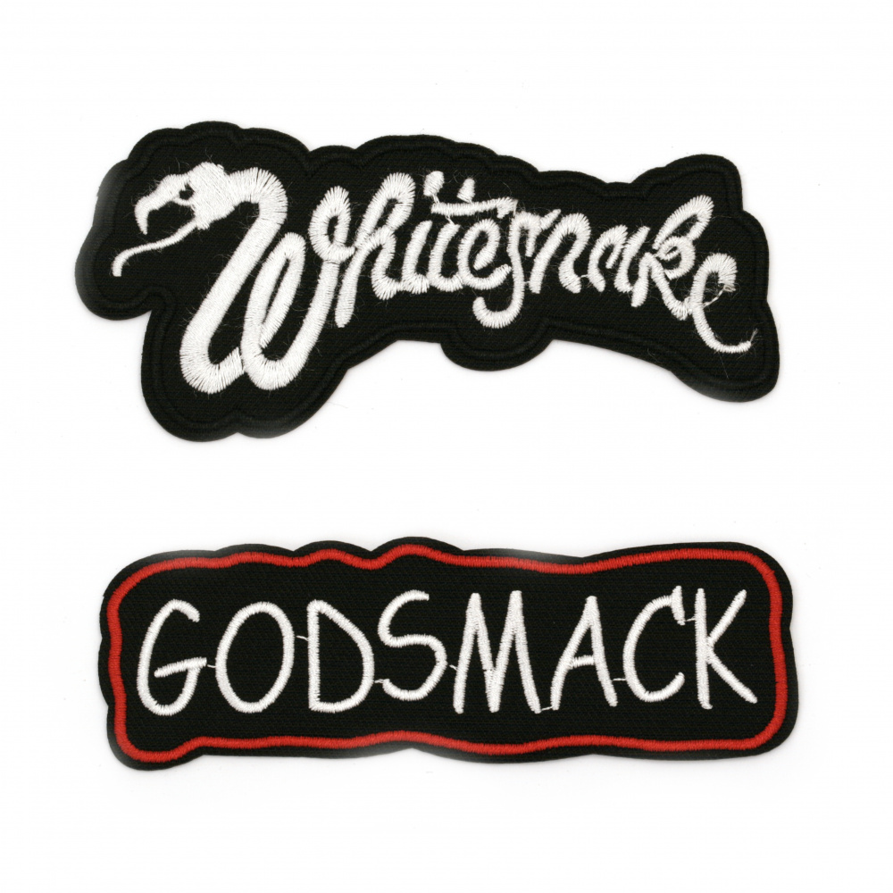 Embroidered Iron On Patches, Whitesnake and Godsmack patches for clothes, bags, vest, jeans, backpacks and more, 115~120x55~35 mm ASSORTED rock bands - 2 pieces