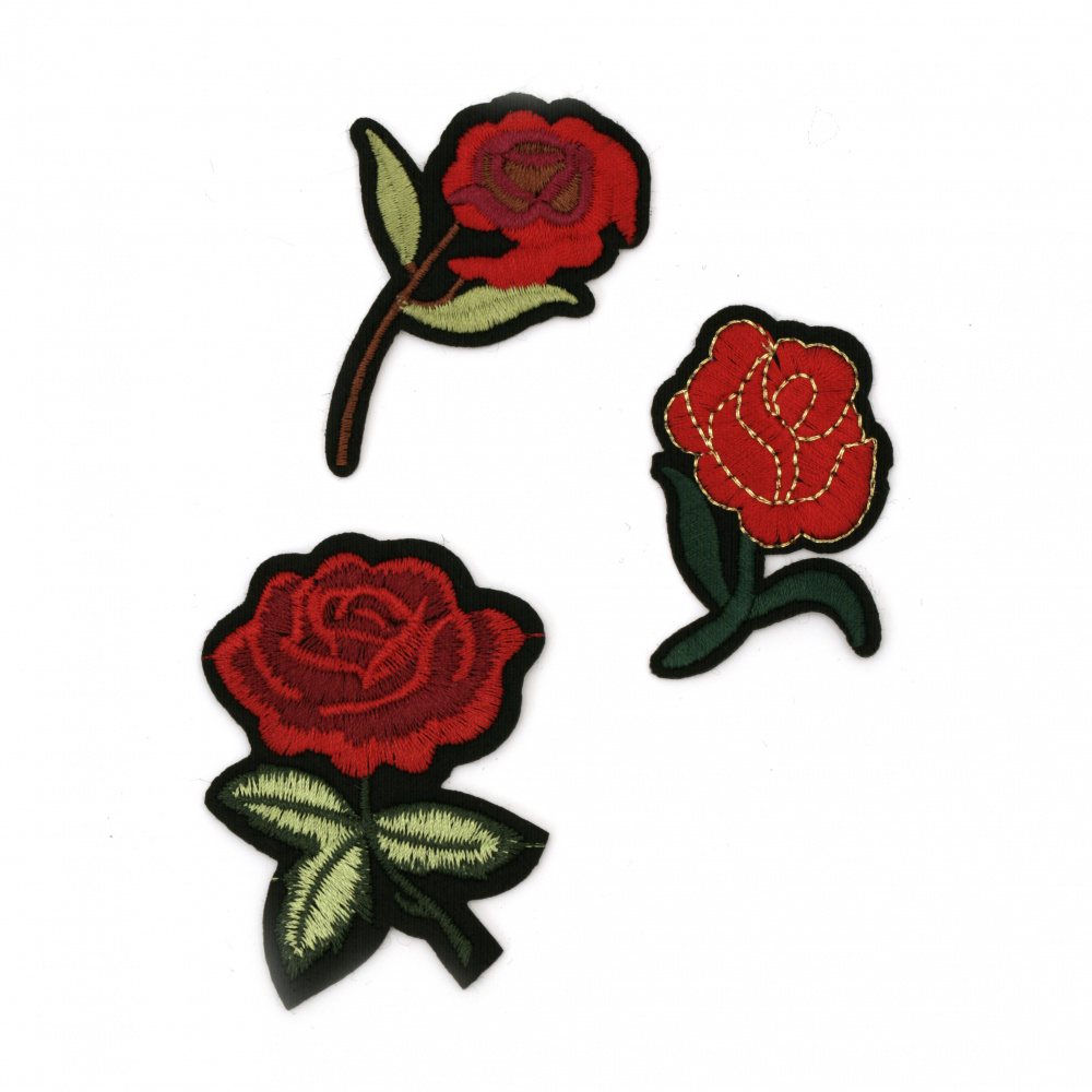 Embroidered Flower Rose Patches, Sew On or Iron On Clothes, Bags, Jeans, Hats, Dress 55~40x70~55 mm ASSORTED Roses - 3 pieces