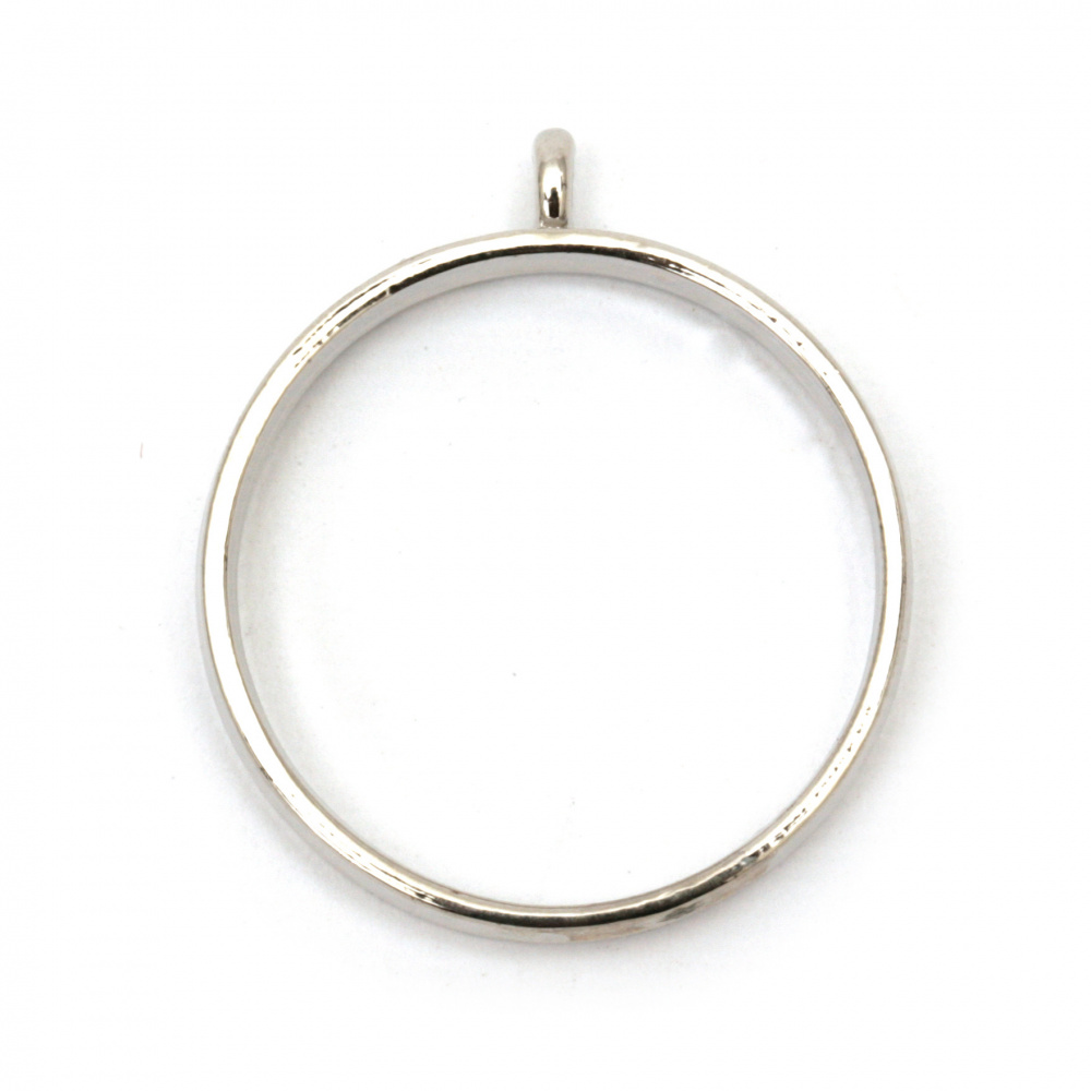 Medallion Pendant Base, Zinc Alloy Frame, 28.5x28.5mm, Round Shape, Silver Color