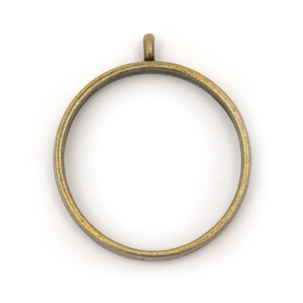Medallion Pendant Base, Zinc Alloy Frame, 28.5x28.5mm, Round Shape, Antique Bronze Color