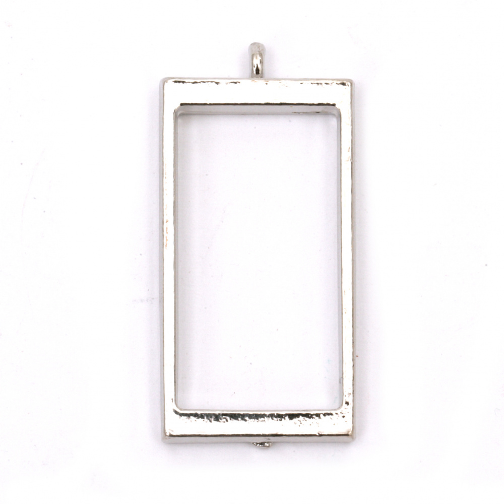 Medallion Pendant Base, Zinc Alloy Frame, 11x20mm, Rectangular Shape, Silver Color