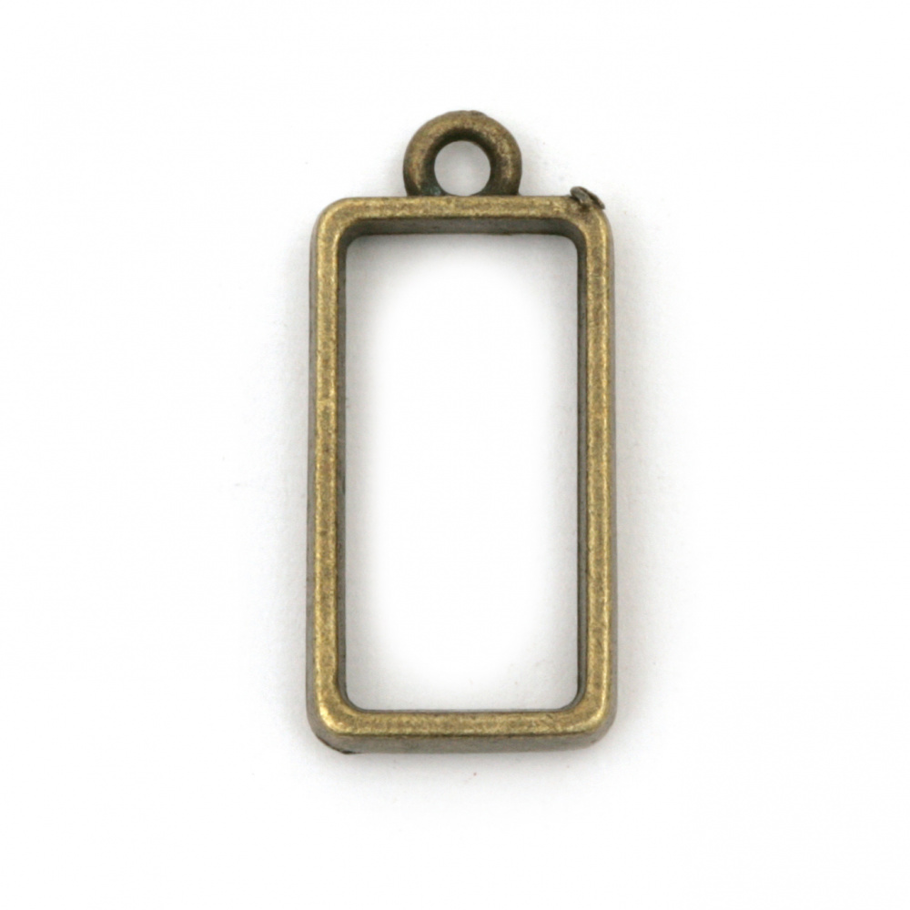 Medallion Pendant Base, Zinc Alloy Frame, 11x20mm, Rectangular Shape, Antique Bronze Color