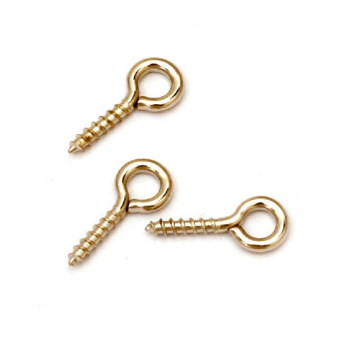 100Pcs Tiny Screw Eyes, Size: 8x4 mm, Hole 1.8 mm, Color Gold, Small Ring Screw  Eye Hooks - 100 Peaces