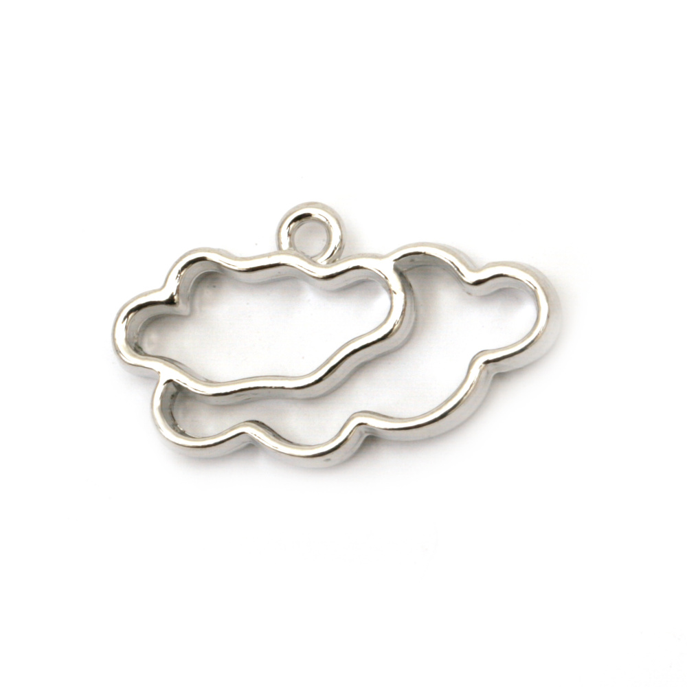 Silver-Colored Cloud-Shaped Pendant Frame Base, Crafted from Zinc Alloy, 21x15x4 mm