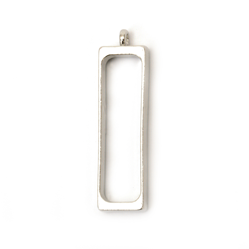 Rectangular Pendant Frame Base made of Zinc Alloy, 40.3x12x4 mm, Silver-Colored