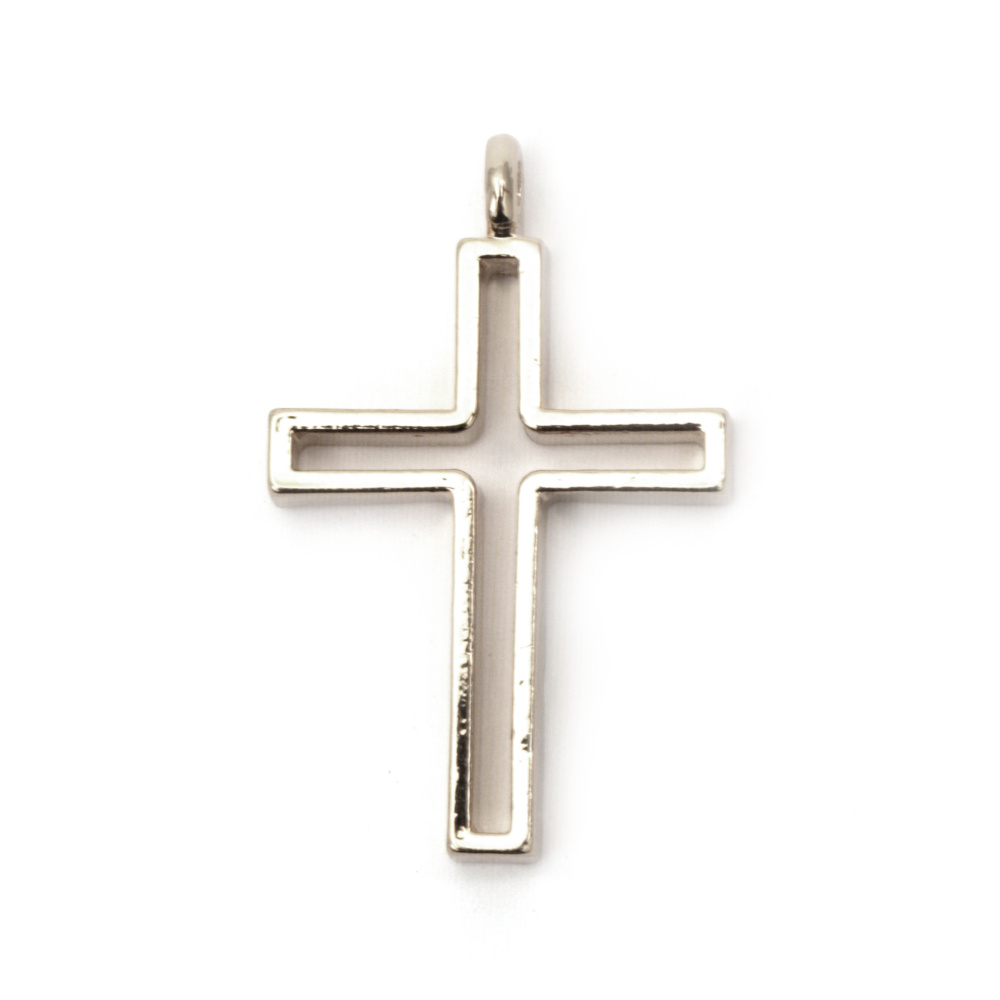 Silver-Colored Cross-Shaped Pendant Frame Base, Made from Zinc Alloy, 24x38x4 mm