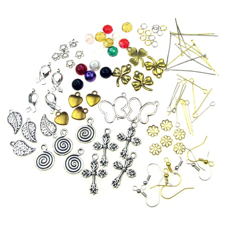 Set pentru realizarea cerceilor - vârful cerceiului - 8 bucăți, inele - 12 bucăți, vârful pălăriei - 12 bucăți, element de legătură - 24 bucăți, pandantive - 28 bucăți, margele - 40 bucăți