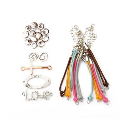 DIY bracelet set - cord Korea with tips and clasp -5 pieces, metal fasteners -5 pieces