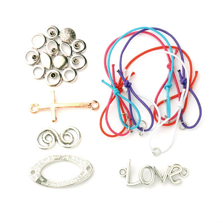 Set for DIY bracelets - elastic cord - 5 pieces, metal rings - 5 pieces, metal connecting elements - 5 pieces
