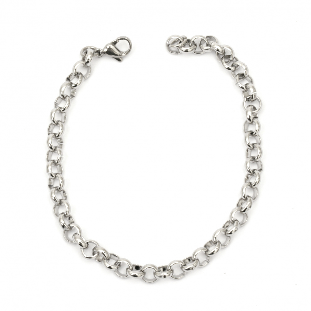Bracelet base steel chain 200x6 mm with stork type clasp silver