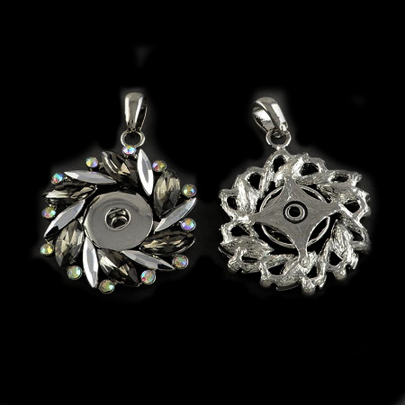 Metal charm form flower with tiny crystals for tic-tac button 51x43x6.5 mm hole 9x5 mm