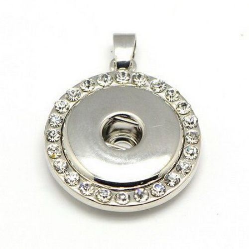 Circle metal pendant with crystals for tic-tac button 24.5x6 mm hole 4x6 mm
