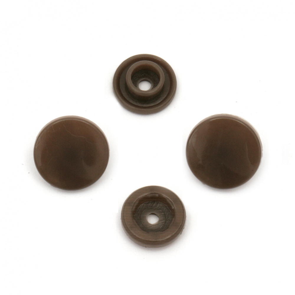 Round Plastic Sew-on Snap Buttons, Size: 12 mm, Color: Brown - 20 pieces for Sewing Clothing