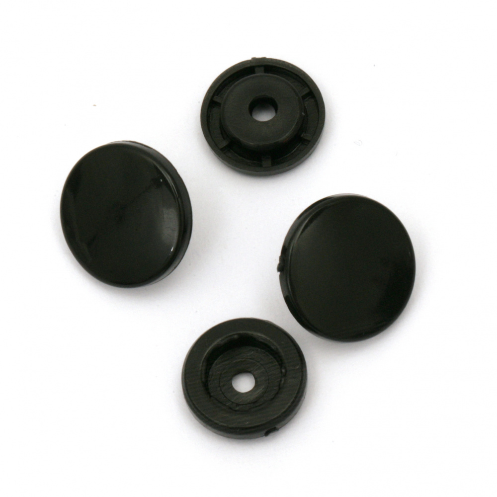 Round Plastic Sew-on Snap Buttons, Size: 12 mm, Color: Black - 20 pieces for Sewing Clothing