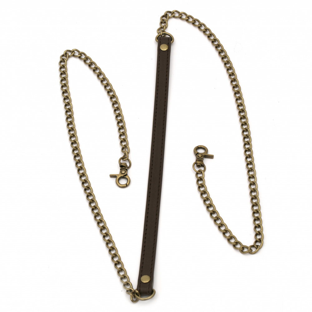 Bag Handle - Faux Leather and Metal Chain / Brown and Antique Bronze / 1150x12.5x3.5 mm