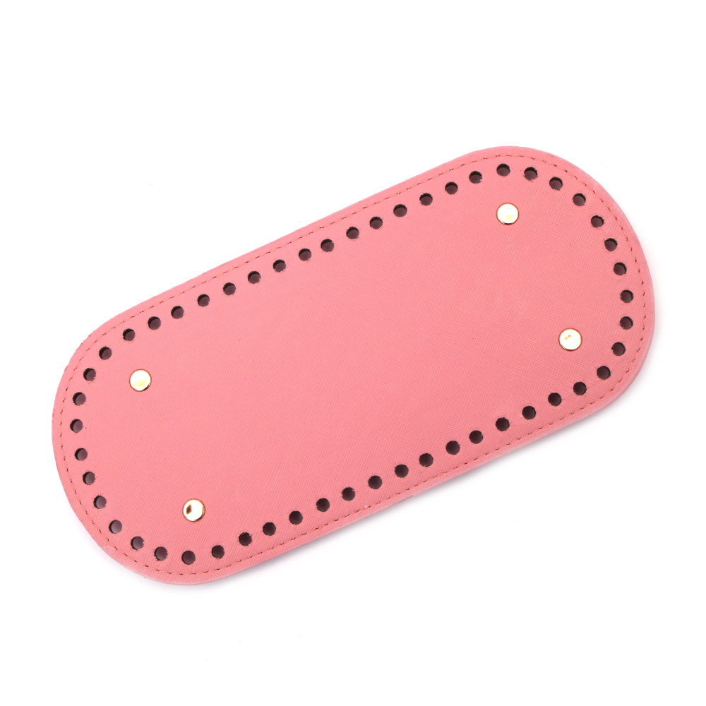 Leather Bottom Base for Crochet Bag, from Eco Leather 22x10.4x0.4 cm, Holes: 0.5 cm, with Four Metal Legs, Color Pink