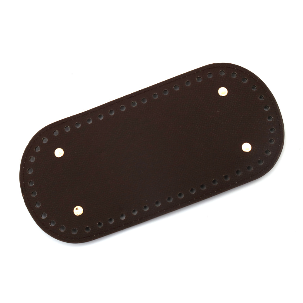 Leather Bottom Base for Crochet Bag, from Eco Leather 22x10.4x0.4 cm, Holes: 0.5 cm, with Four Metal Legs, Color Dark Brown