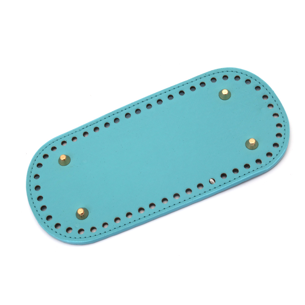 Leather Bottom Base for Crochet Bag, from Eco Leather 22x10.4x0.4 cm, Holes: 0.5 cm, with Four Metal Legs, Color Blue