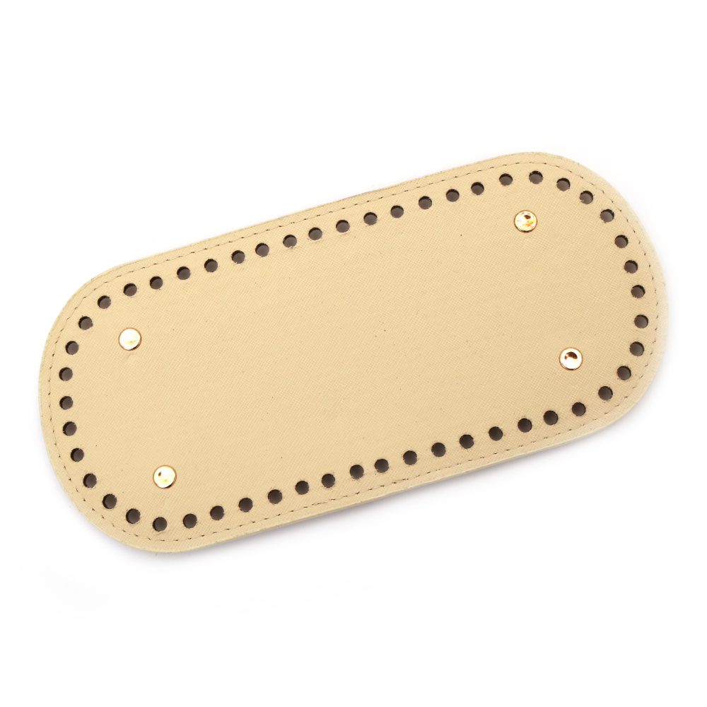 Leather Bottom Base for Crochet Bag, from Eco Leather 22x10.4x0.4 cm, Holes: 0.5 cm, with Four Metal Legs, Color Ecru