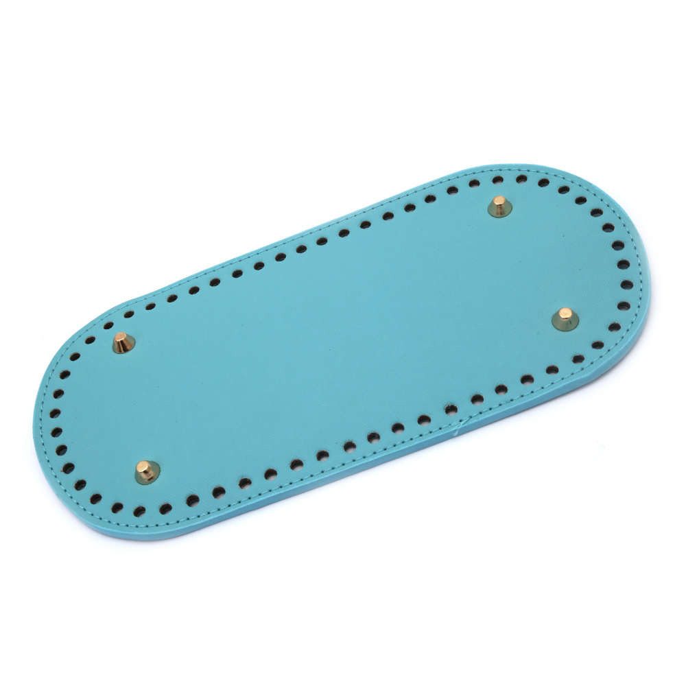Leather Bottom Base for Crochet Bag, from Eco Leather 25x12x0.4 cm, Holes: 0.5 cm, with Four Metal Legs, Color Blue