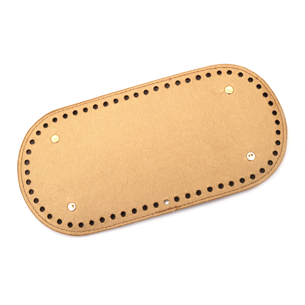 Leather Bottom Base for Crochet Bag, from Eco Leather 25x12x0.4 cm, Holes: 0.5 cm, with Four Metal Legs, Color Pearl Gold