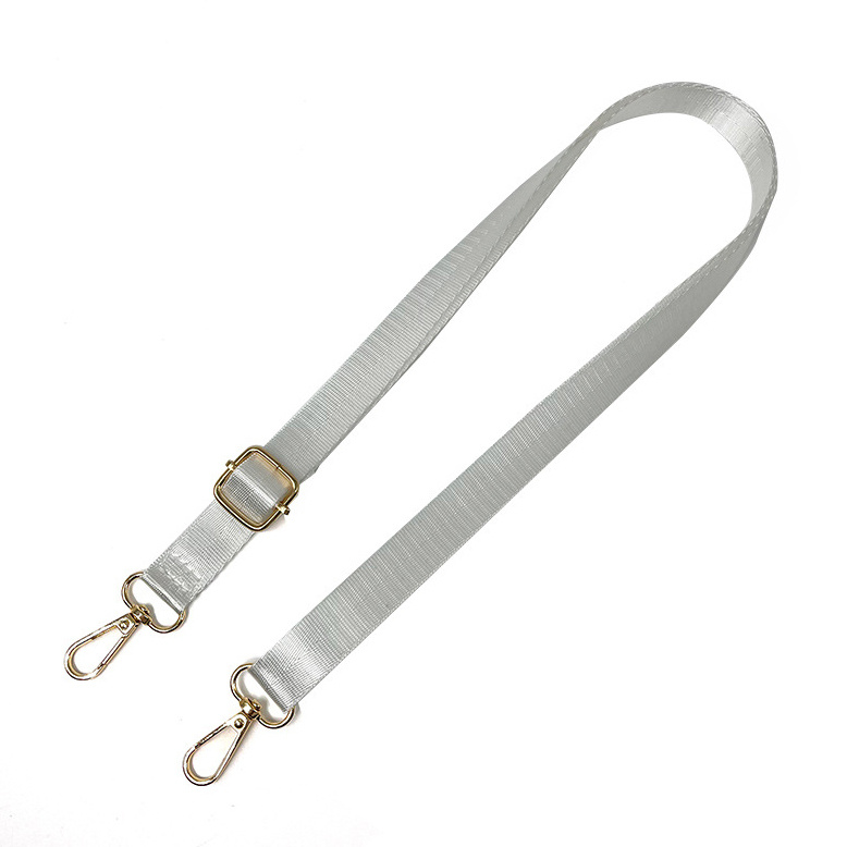 Adjustable Textile Bag Handle / White with Gold Carabiners /  70~126x2.5 cm