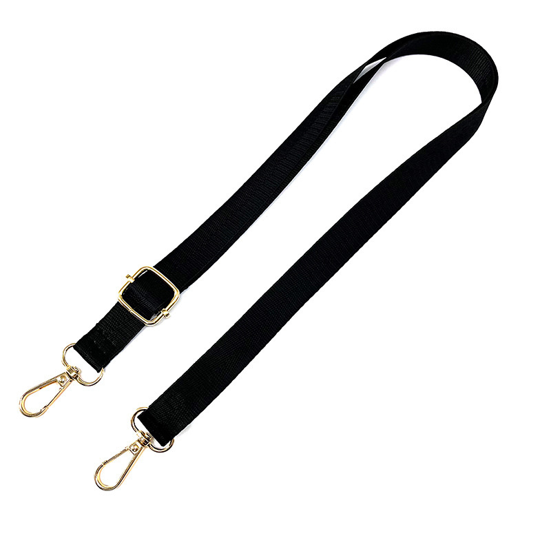Adjustable Textile Bag Handle / Black with Gold Carabiners /  70~126x2.5 cm