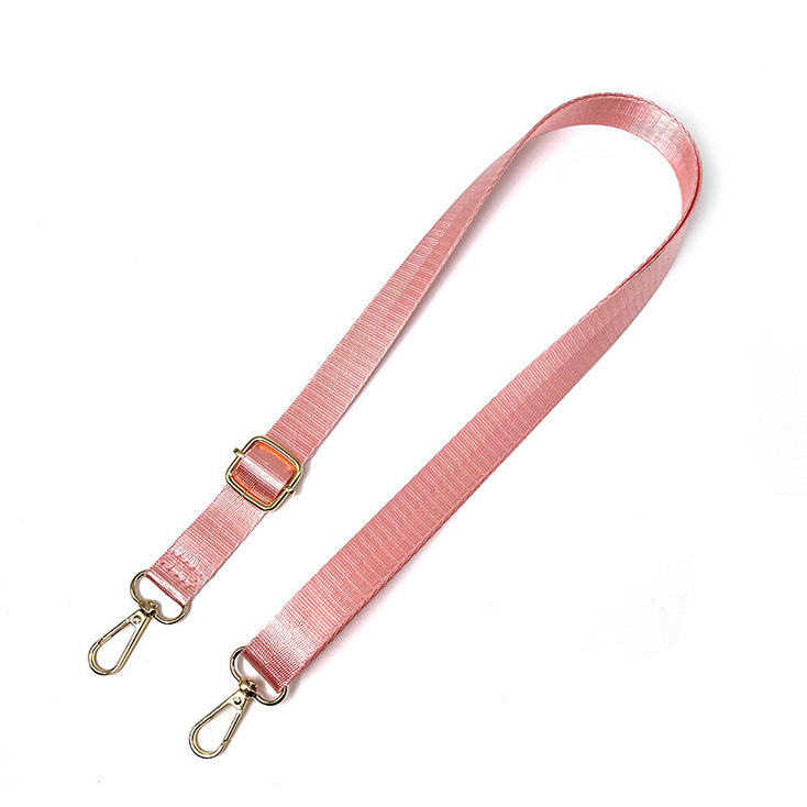 Adjustable Textile Bag Handle / Pink with Gold Carabiners /  70~126x2.5 cm