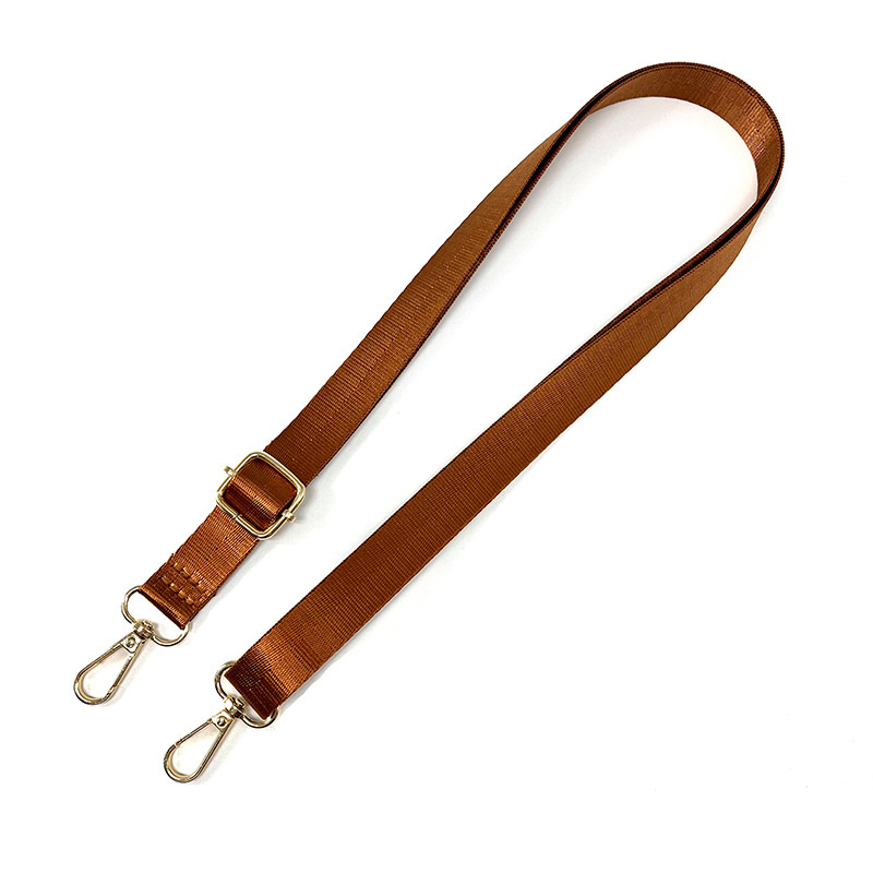 Adjustable Textile Bag Handle / Brown with Gold Carabiners /  70~126x2.5 cm