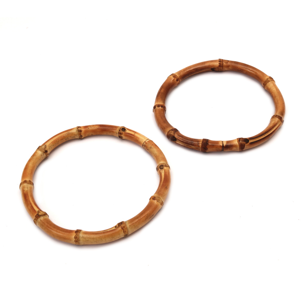Round Bamboo Bag Handles for Crocheted Purse Making, DIY Arts and Crafts, Circle size - 12.6x1.3 cm, Hole 10.5 cm, Wood color - Set of 2 pieces
