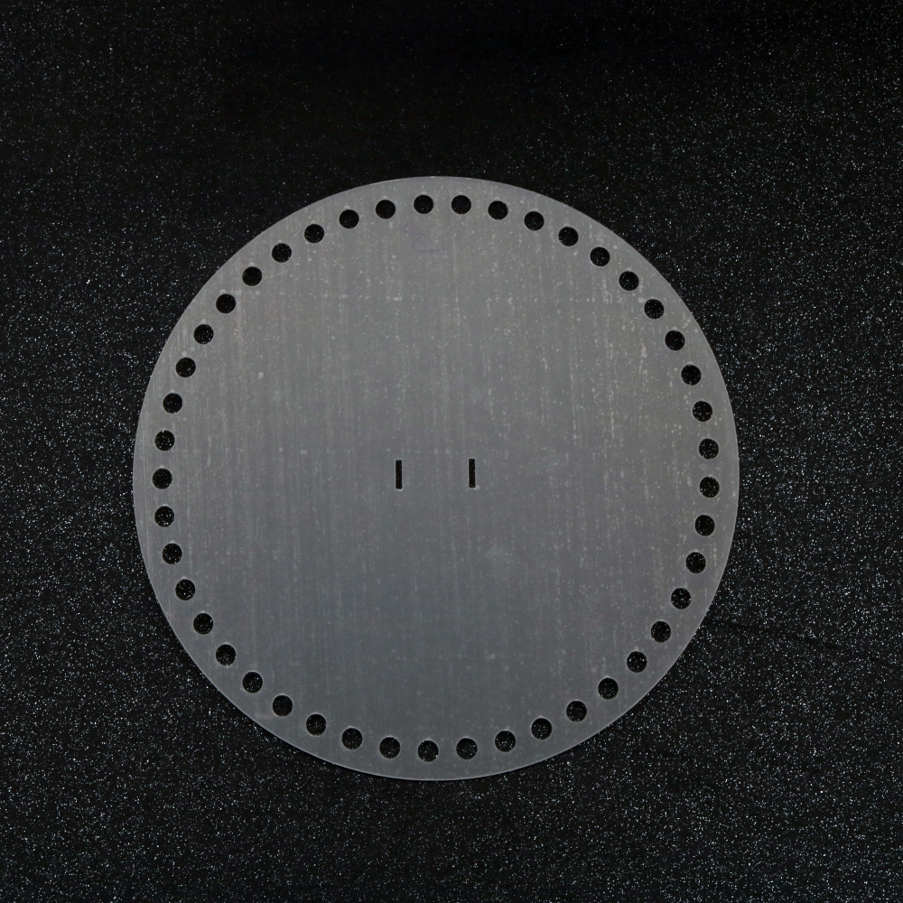 Acrylic Round Bag Base / 18 cm,  Slot for Clasp: 0.9x0.2 cm / Color: Transparent White