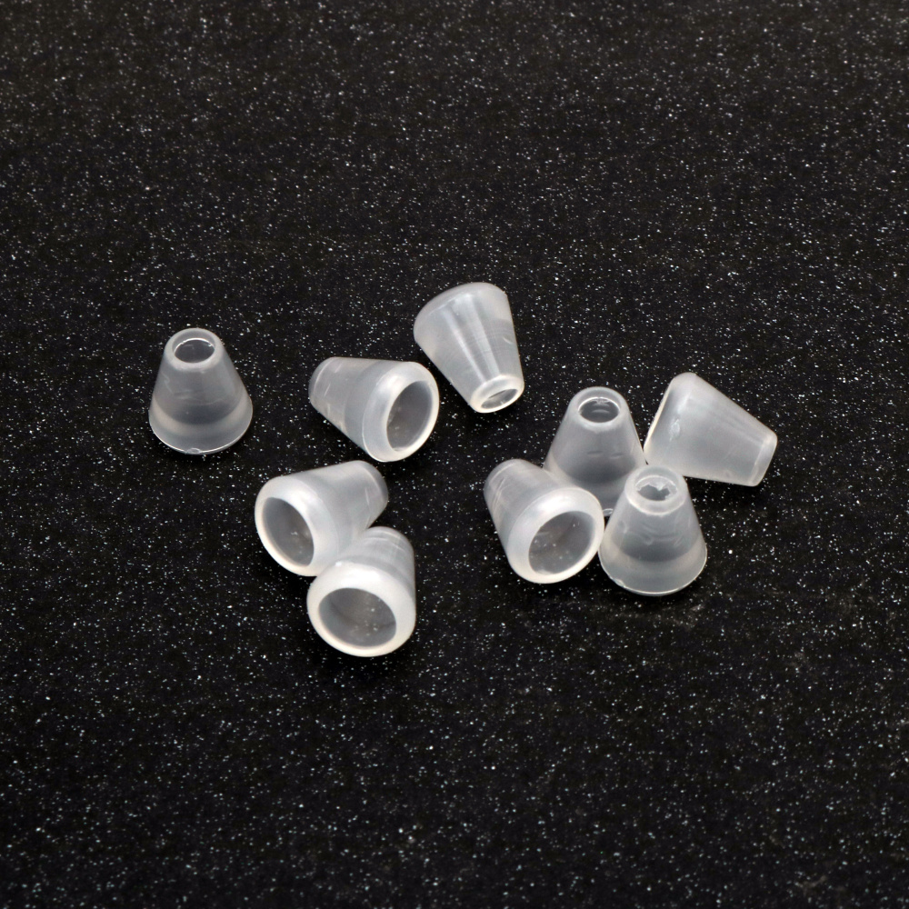 Vârf din plastic pentru șnur 15x13 mm gaură 5 mm culoare transparent - 20 buc