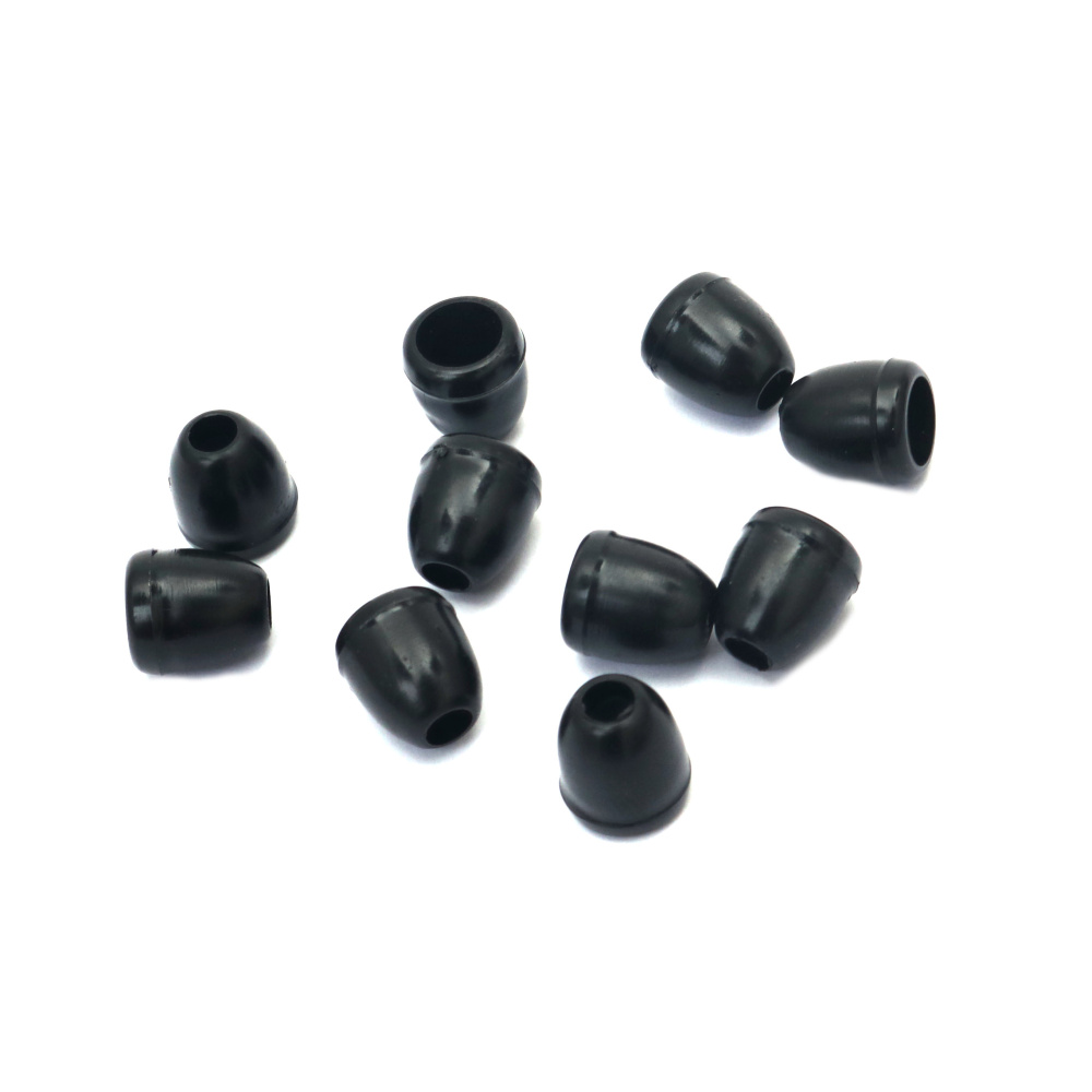 Plastic Cord Ends 12x11 mm, Hole: 4 mm, Color: Black - 20 pieces