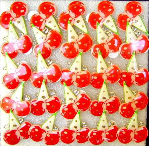 Glowing Brooches with a Safety Pin - Cherries - Minimum Order 5 Pieces