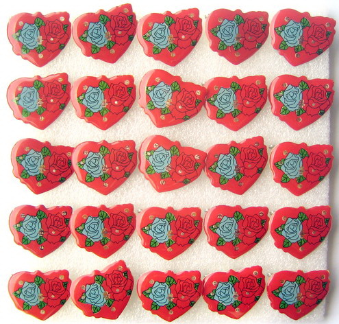 Glowing with a Secret Pin - Heart with Two Roses, Blue and Red, Minimum Order of 5 Pieces