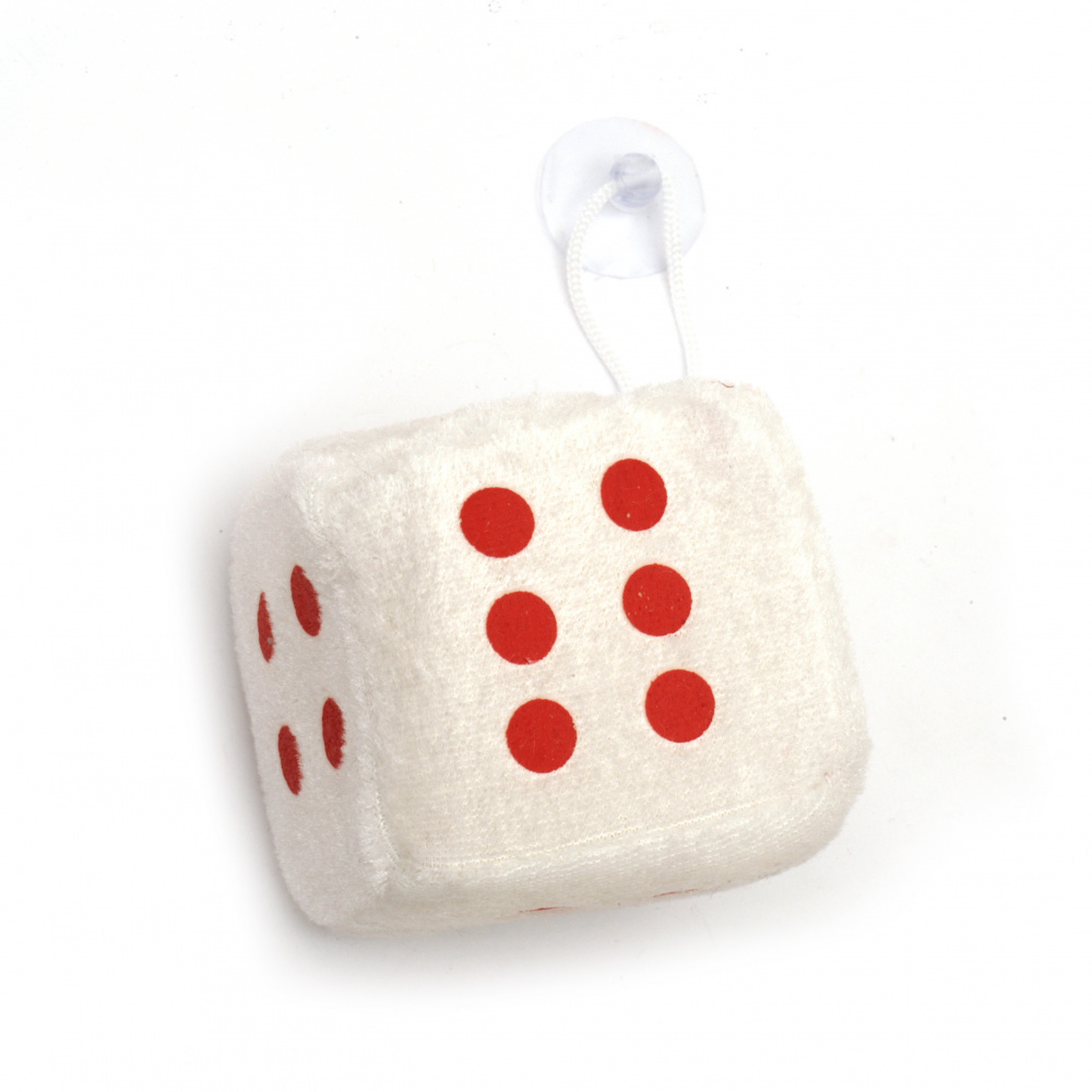 Textile Dice with Window Suction Cup / White with Red / 60 mm 