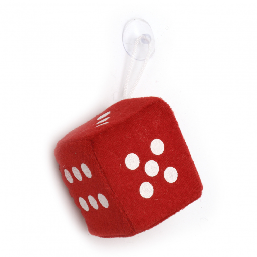 Textile Dice with Window Suction Cup / Red with White / 45 mm 