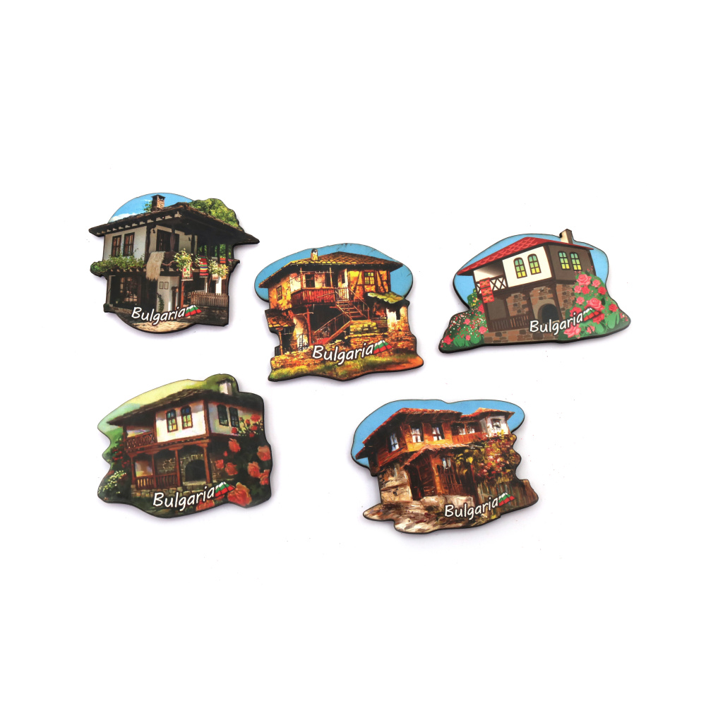 MDF Souvenir Magnet 60~68x75~85 mm,  Old Bulgarian House / ASSORTED