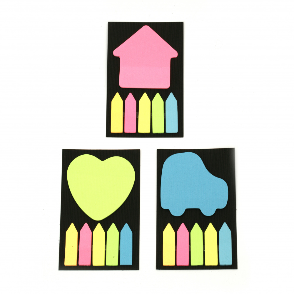 Set of Sticky Notes & Flags, Notes: 70x70 mm, Shape: Heart, Arrow, Star; Sticky Notes Flags: 44x12 mm, 6 kinds of ASSORTED colors - 114 pieces