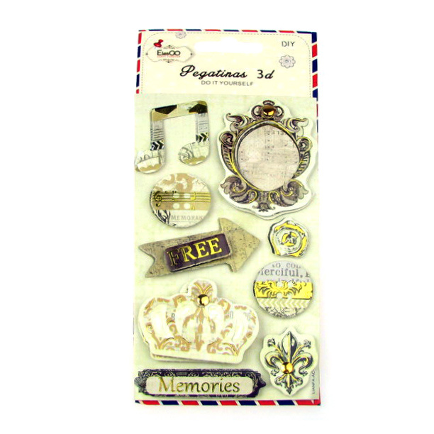 Set of Self-adhesive 3D Stickers with Vintage Design for Scrapbook 