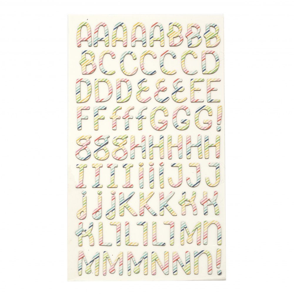  stickers letters and numbers 25x3 ~ 25 mm colored -145 pieces