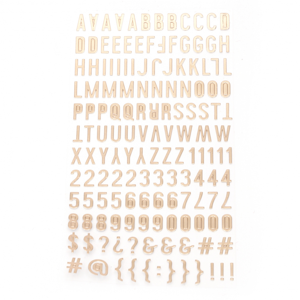 Самозалепващи стикери букви цифри и знаци 10x2±10 мм цвят злато -145 броя