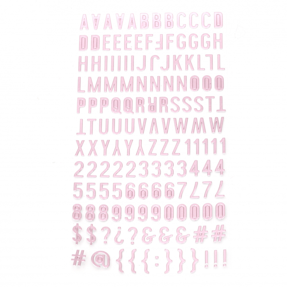  stickers letters numbers and signs 10x2 ~ 10 mm color pink -145 pieces