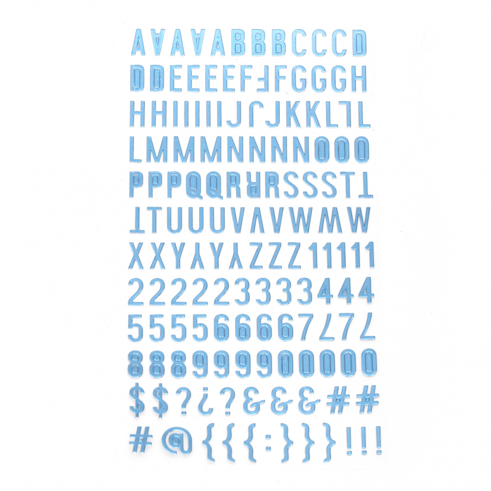 Самозалепващи стикери букви цифри и знаци 10x2±10 мм цвят син -145 броя
