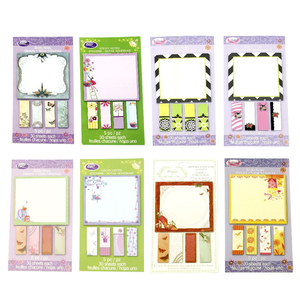 Sticky Notes Set 51x17 mm 4 blocks of 30 pieces, 87x88 mm 30 pieces of assorted motifs
