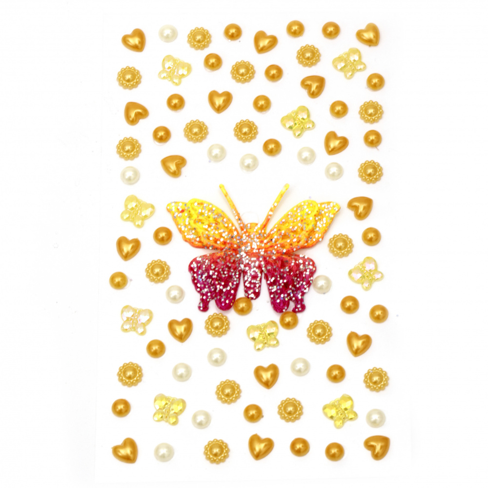 Αυτοκόλλητα πέρλες και πεταλούδα -κίτρινο